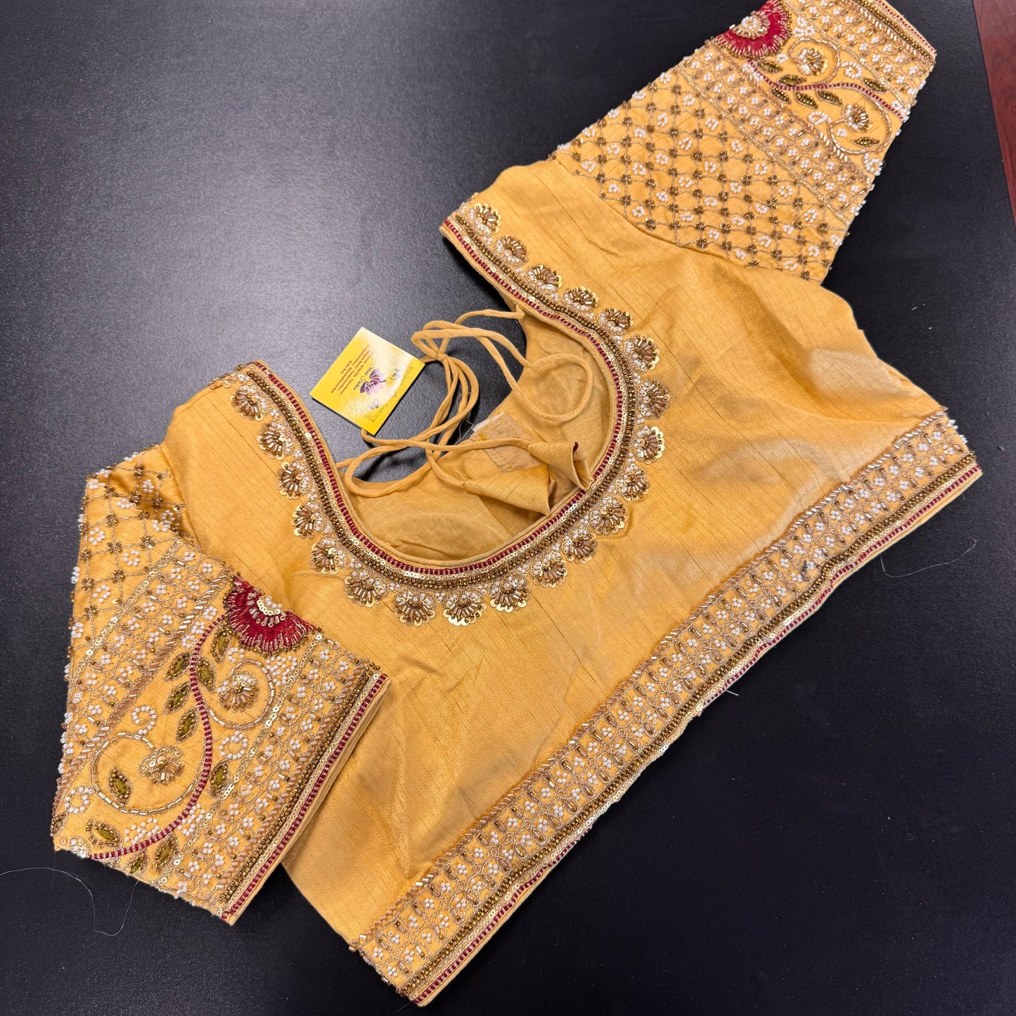 Mustard gold heavy embroidered designer readymade saree blouse - Shrees Fashion Australia (view 2)