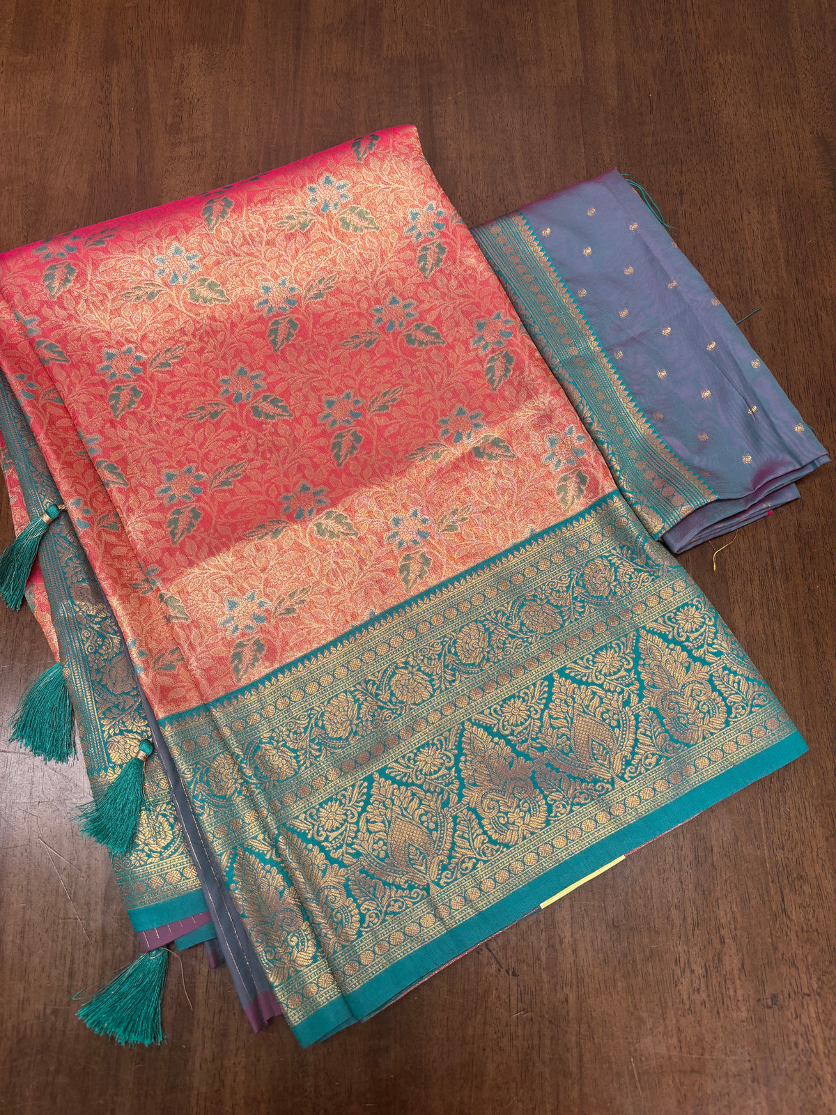 Elegant Light Pink Soft Silk Saree with Teal Blue Contrast Pallu