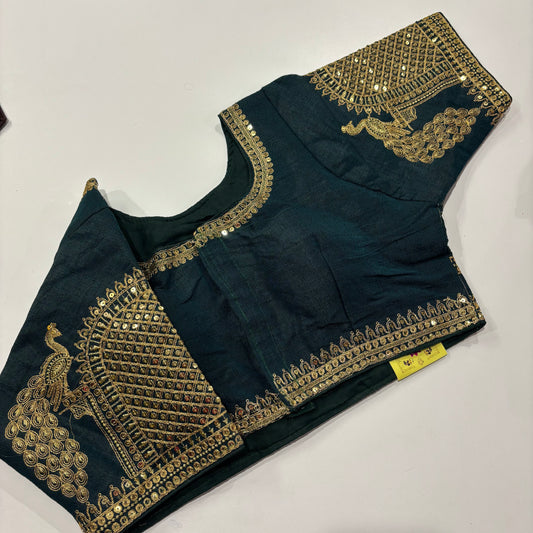 Dark Blue Designer Blouse – Gold Embroidery for Festive Glam