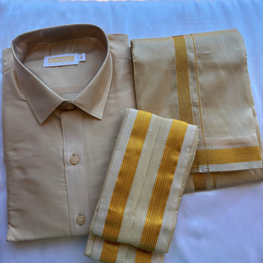 South Indian Gold Silk Veshti Set – Festive Collection