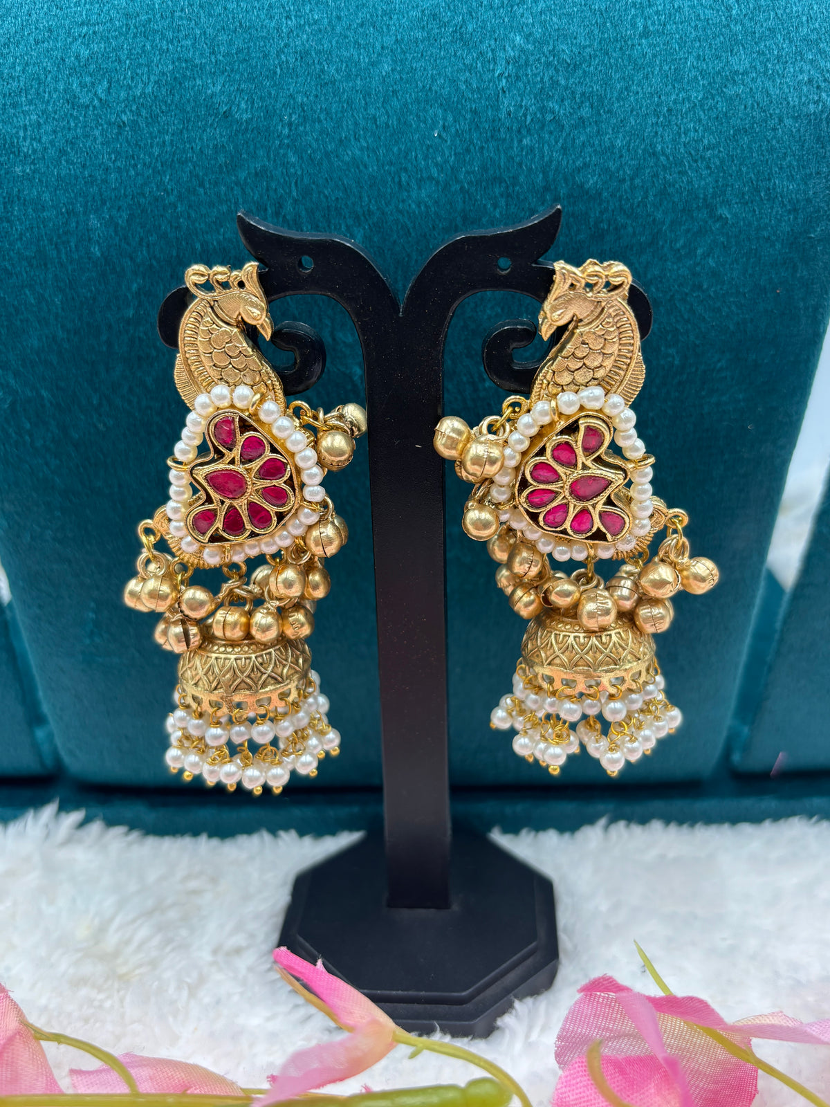 Heritage Peacock Kemp Earrings with Pearl Finish