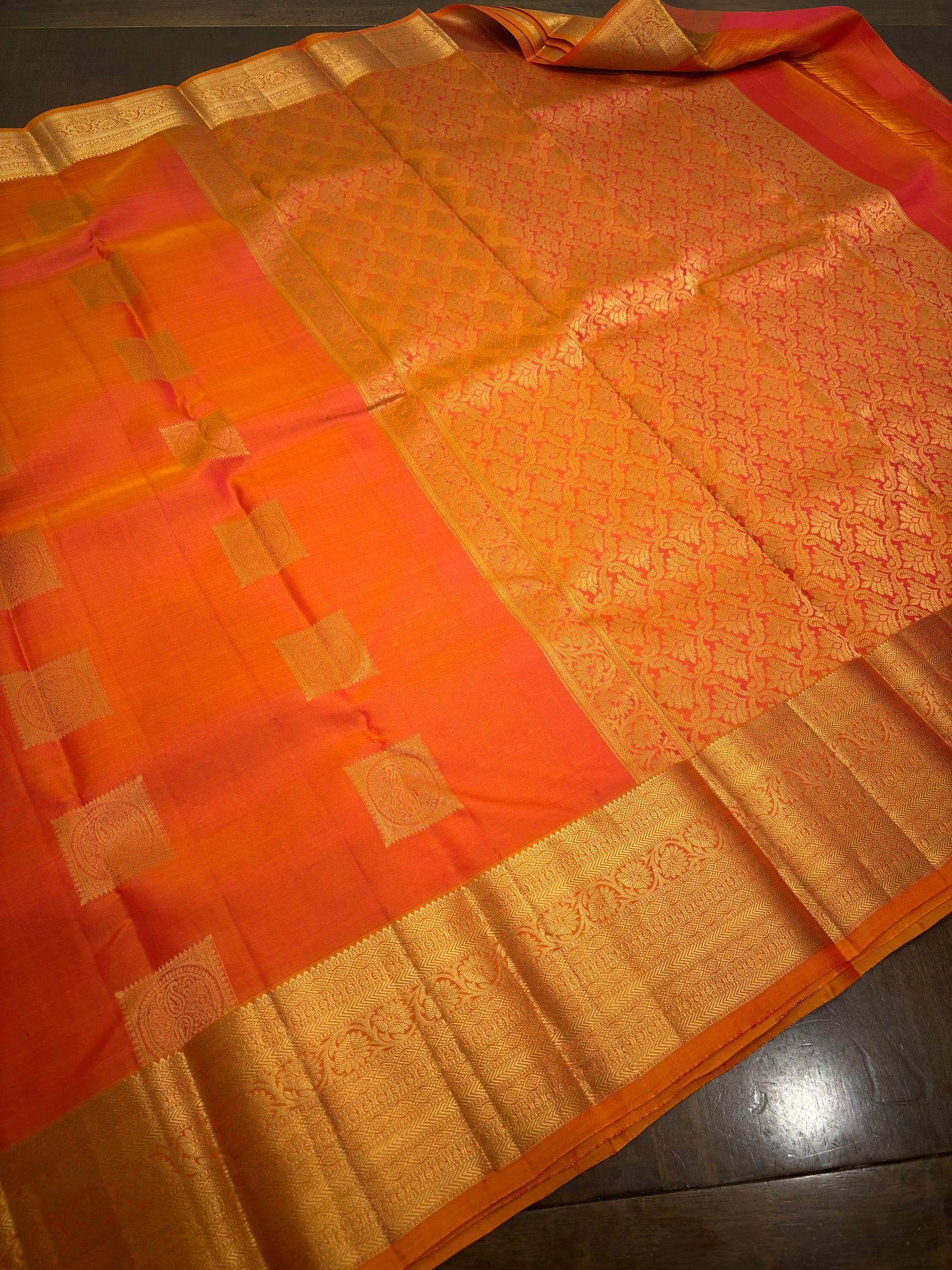 Radiant Orange Kanchipuram Silk Saree with Zari Border