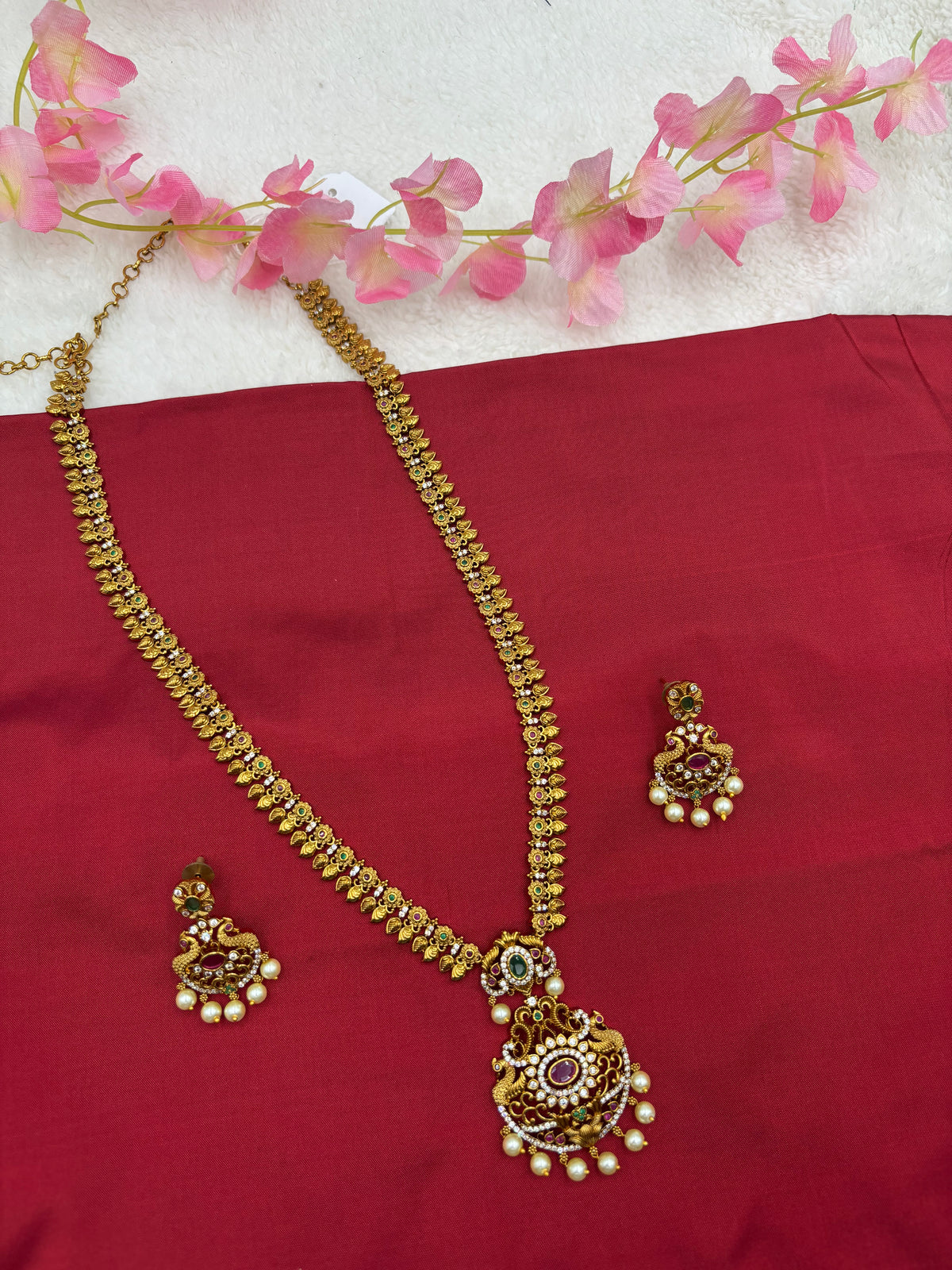 Premium Matte Finish Long Haram Set – Traditional Temple Craftsmanship