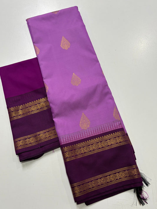 Elegant Light Purple Semi Silk Saree with Dark Purple Contrast Border