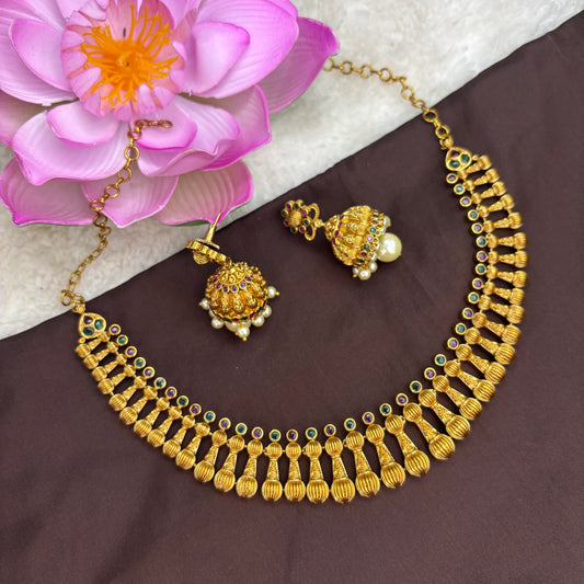Royal Radiance – Kerala Style Kemp Necklace Set in Pink & Green