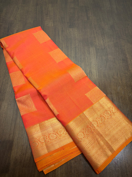 Radiant Orange Kanchipuram Silk Saree with Zari Border