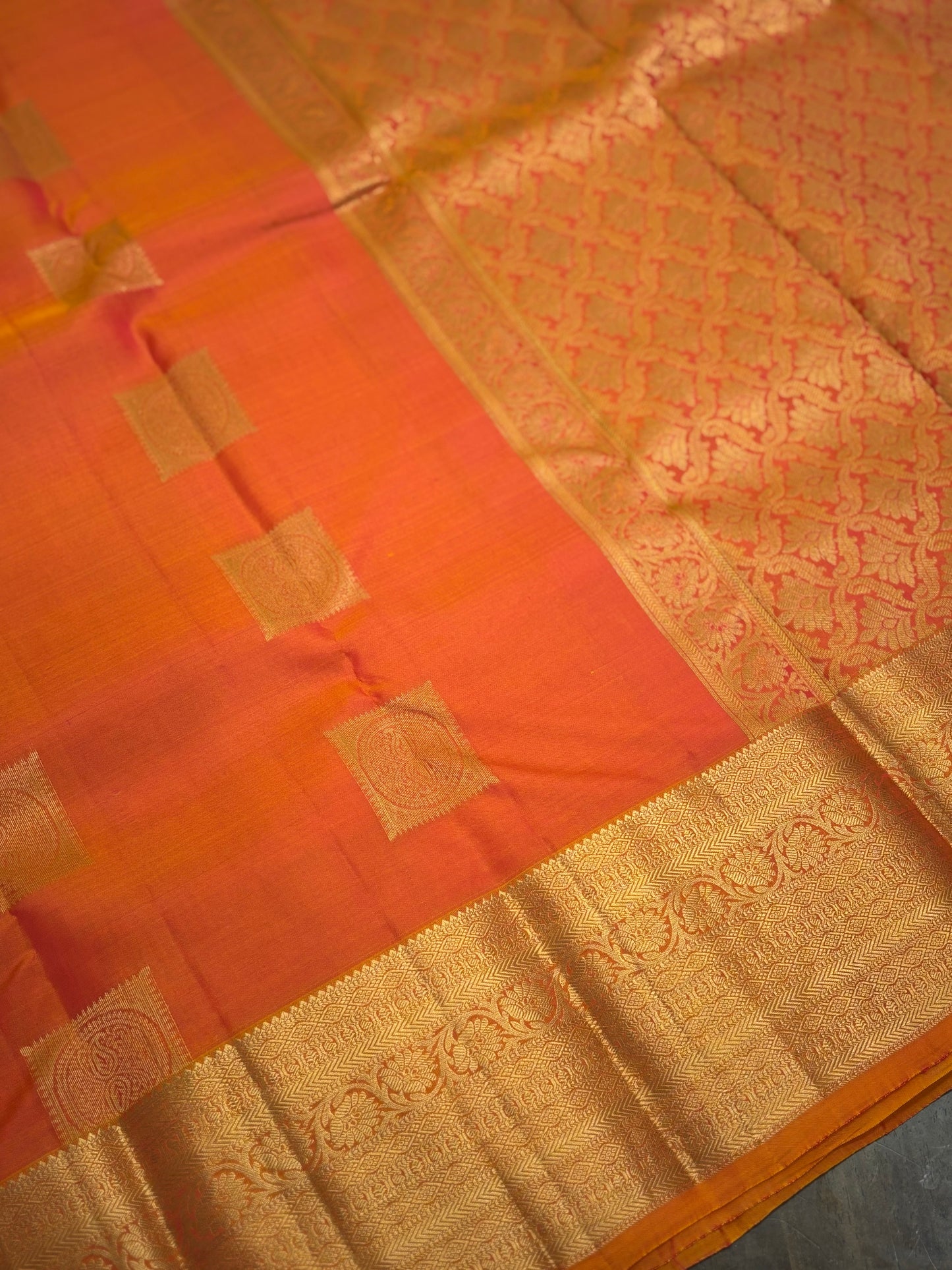 Radiant Orange Kanchipuram Silk Saree with Zari Border