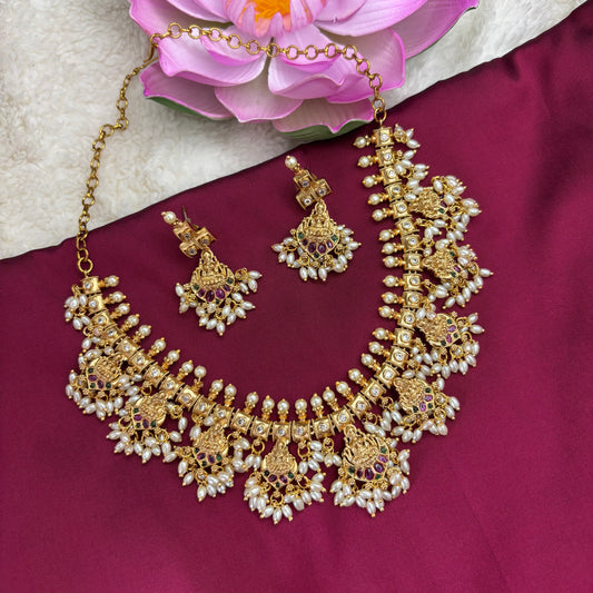 Guttapusalu Charm – Antique Necklace Set with Kemp & Pearls