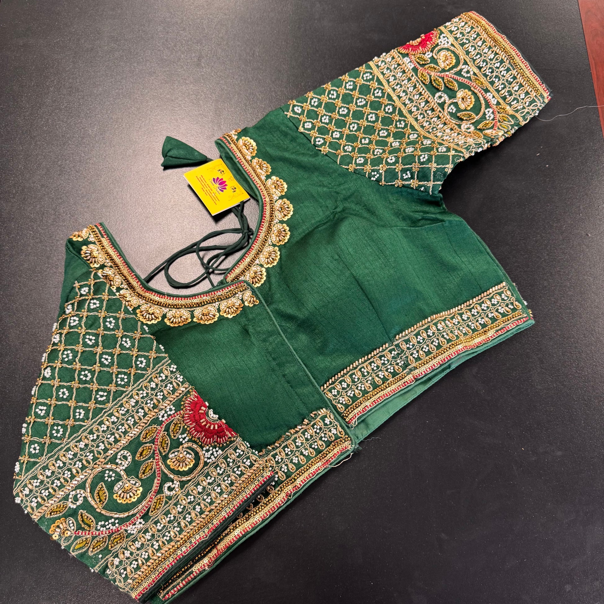 Emerald green heavy embroidered designer readymade saree blouse - Shrees Fashion Australia (view 1)