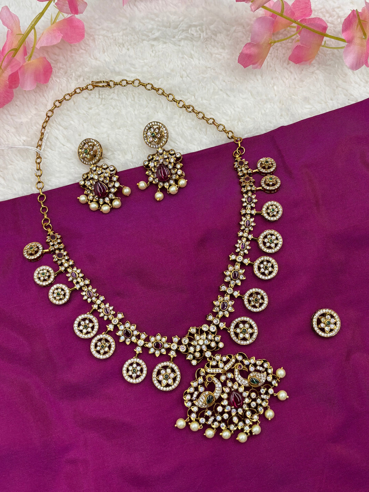 Victorian Stone Necklace Set with Changeable Middle Pendant