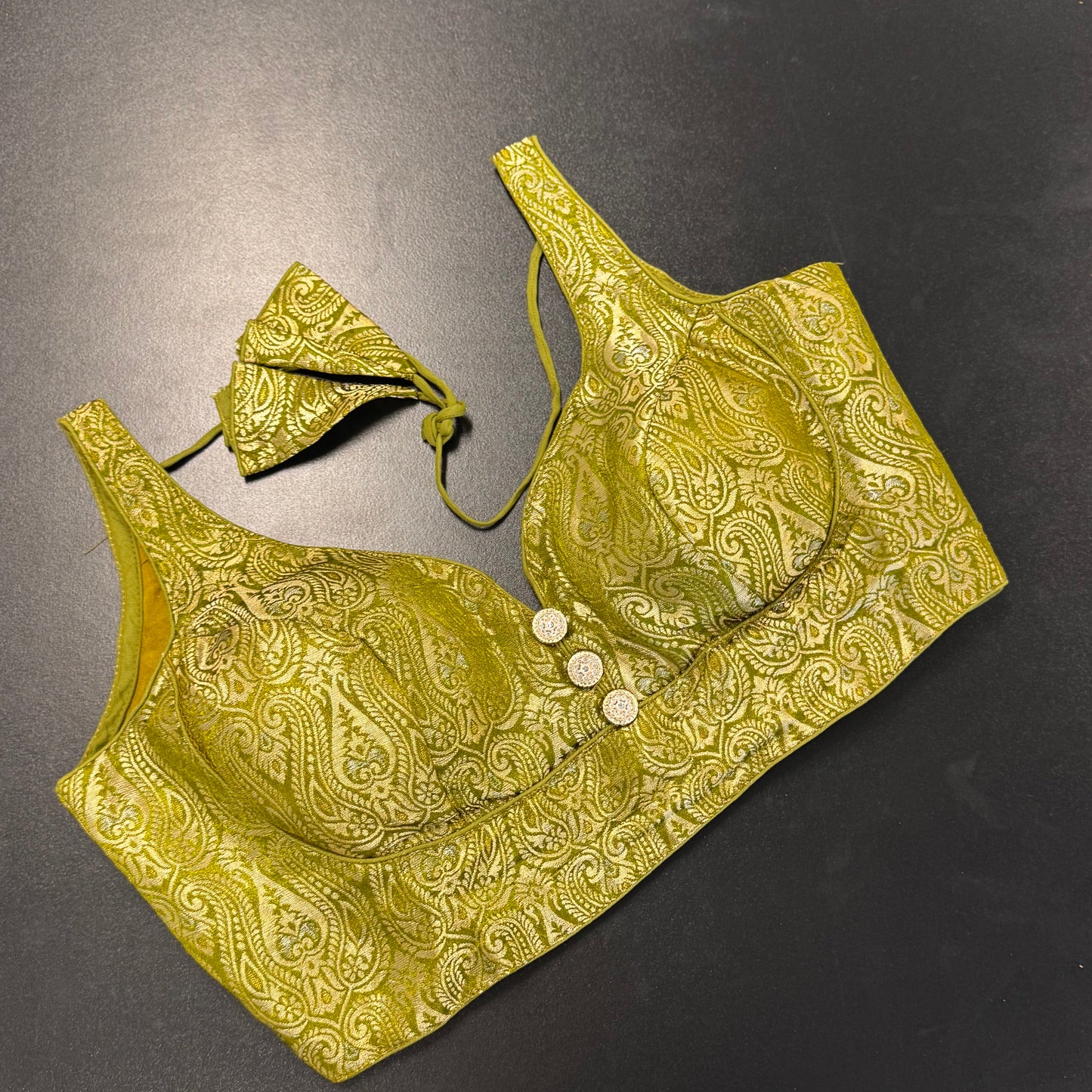 Olive green brocade designer readymade saree blouse - Shrees Fashion Australia (view 1)