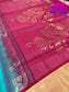 Exquisite Pure Silk Saree in Cyan with Rani Pink Pallu | Online Silk Sarees Melbourne