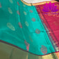 Exquisite Pure Silk Saree in Cyan with Rani Pink Pallu | Online Silk Sarees Melbourne