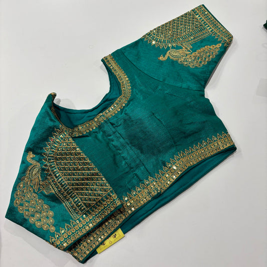 Teal Blue Designer Blouse – Gold Embroidery for Festive Glam