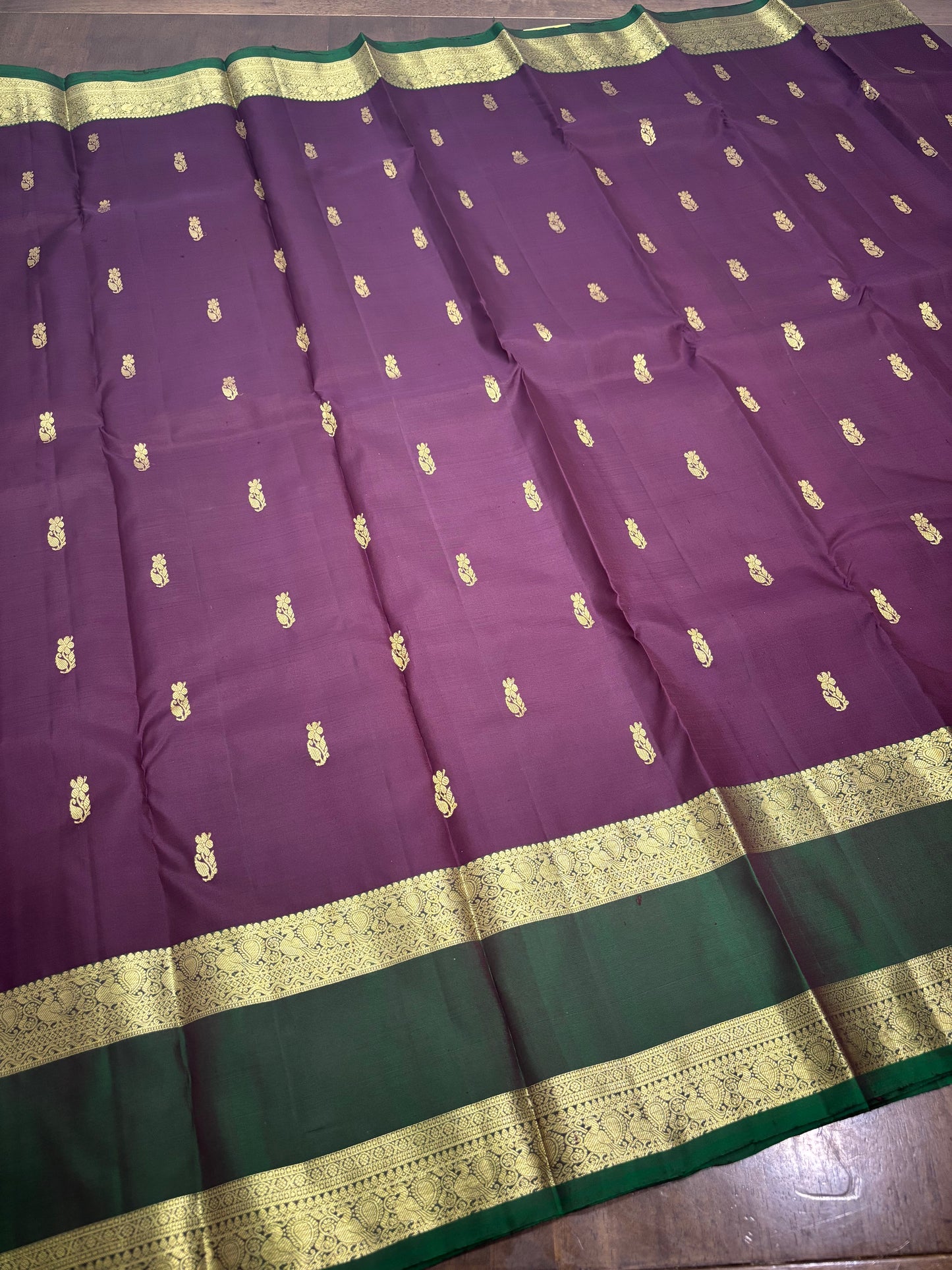 🌟 Regal Burgundy &amp; Green Kanchipuram Pure Silk Saree with Grand Zari Work