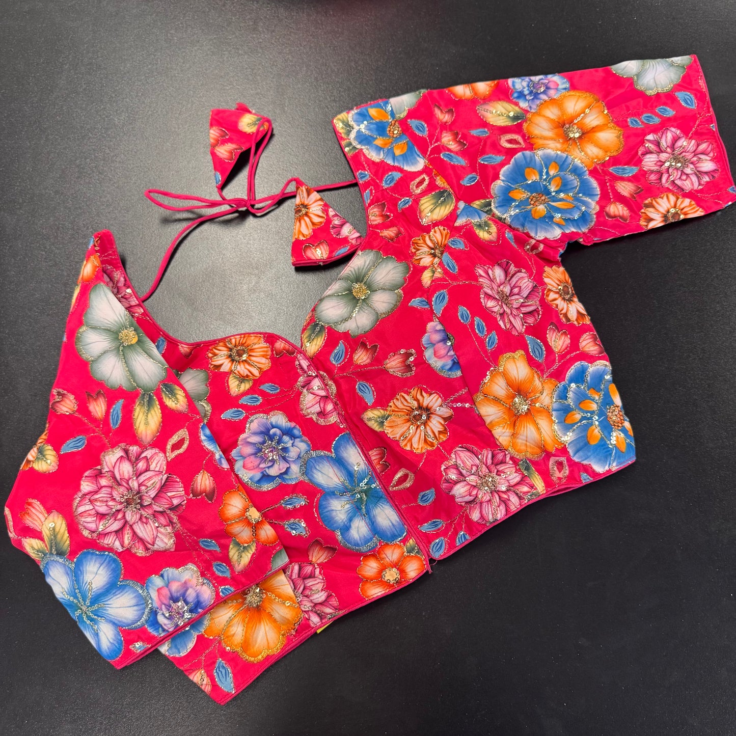 Rani pink floral designer readymade saree blouse - Shrees Fashion Australia (view 2)