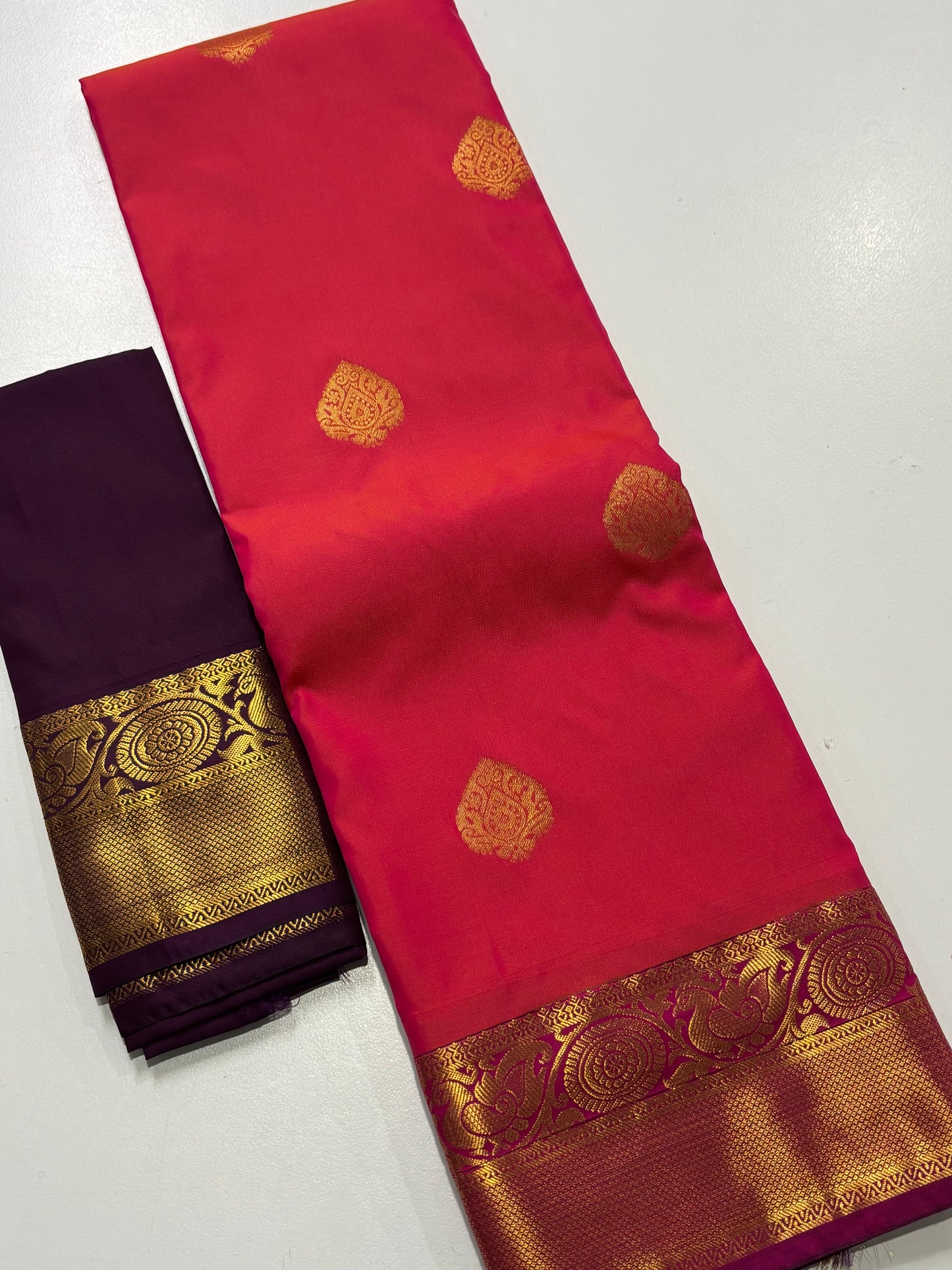 Elegant Pink Kanchipuram Semi Silk Saree with Rich Wine Contrast Border & Pallu