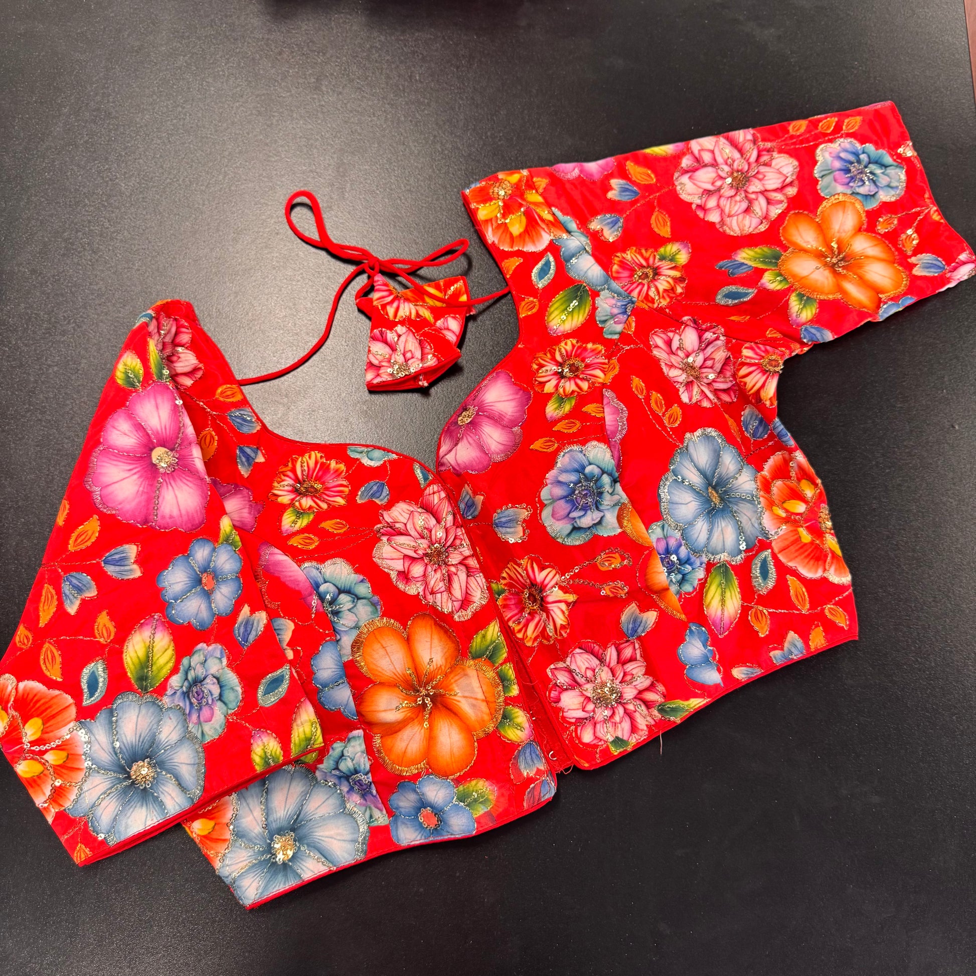 Red multicolour floral designer readymade saree blouse - Shrees Fashion Australia (view 1)