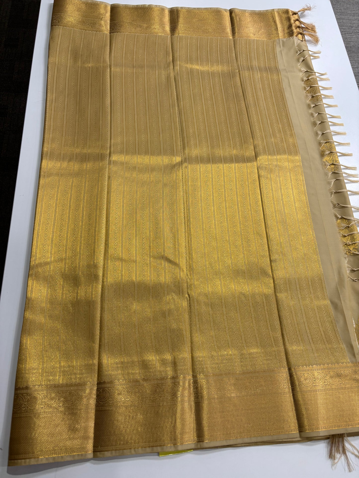 Elegant Beige Semi Silk Saree with Traditional Mango Butta