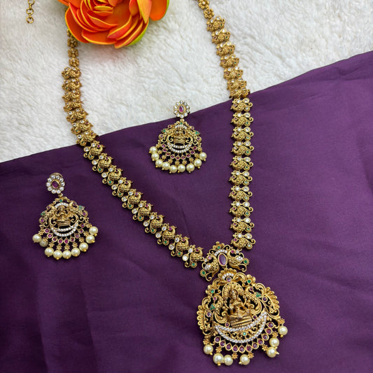 Divine Radiance – Temple Long Haram with Green & Red CZ Stones