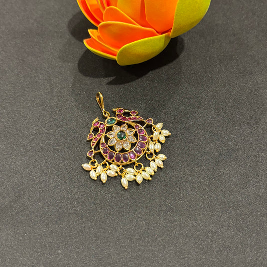 Kemp Stone Chandbali and Peacock Design Tikka – Elegant Heritage Fusion