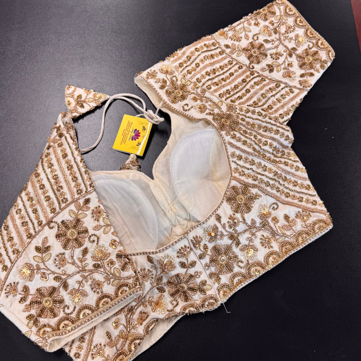 Ivory and gold zardozi bridal designer readymade saree blouse - Shrees Fashion Australia (view 3)