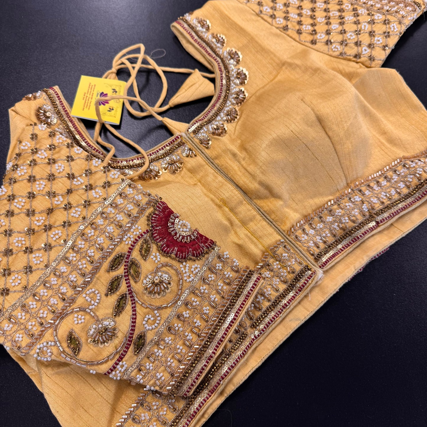 Mustard gold heavy embroidered designer readymade saree blouse - Shrees Fashion Australia (view 1)