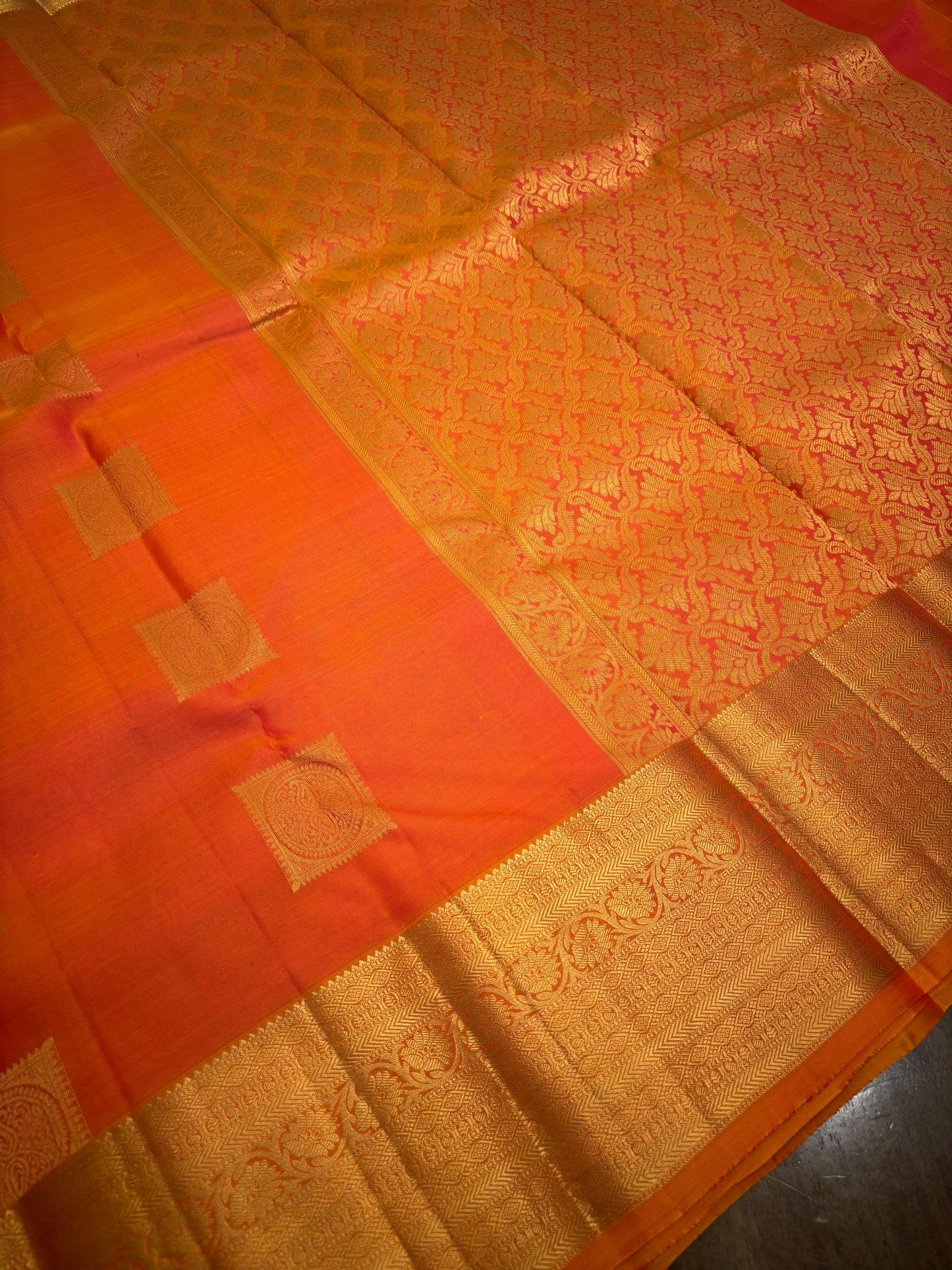 Radiant Orange Kanchipuram Silk Saree with Zari Border