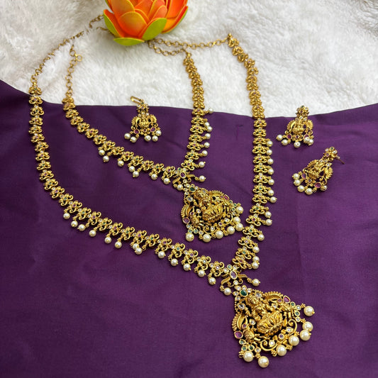 Divine Elegance – Temple Design Semi-Bridal Set with CZ Stones & Pearls