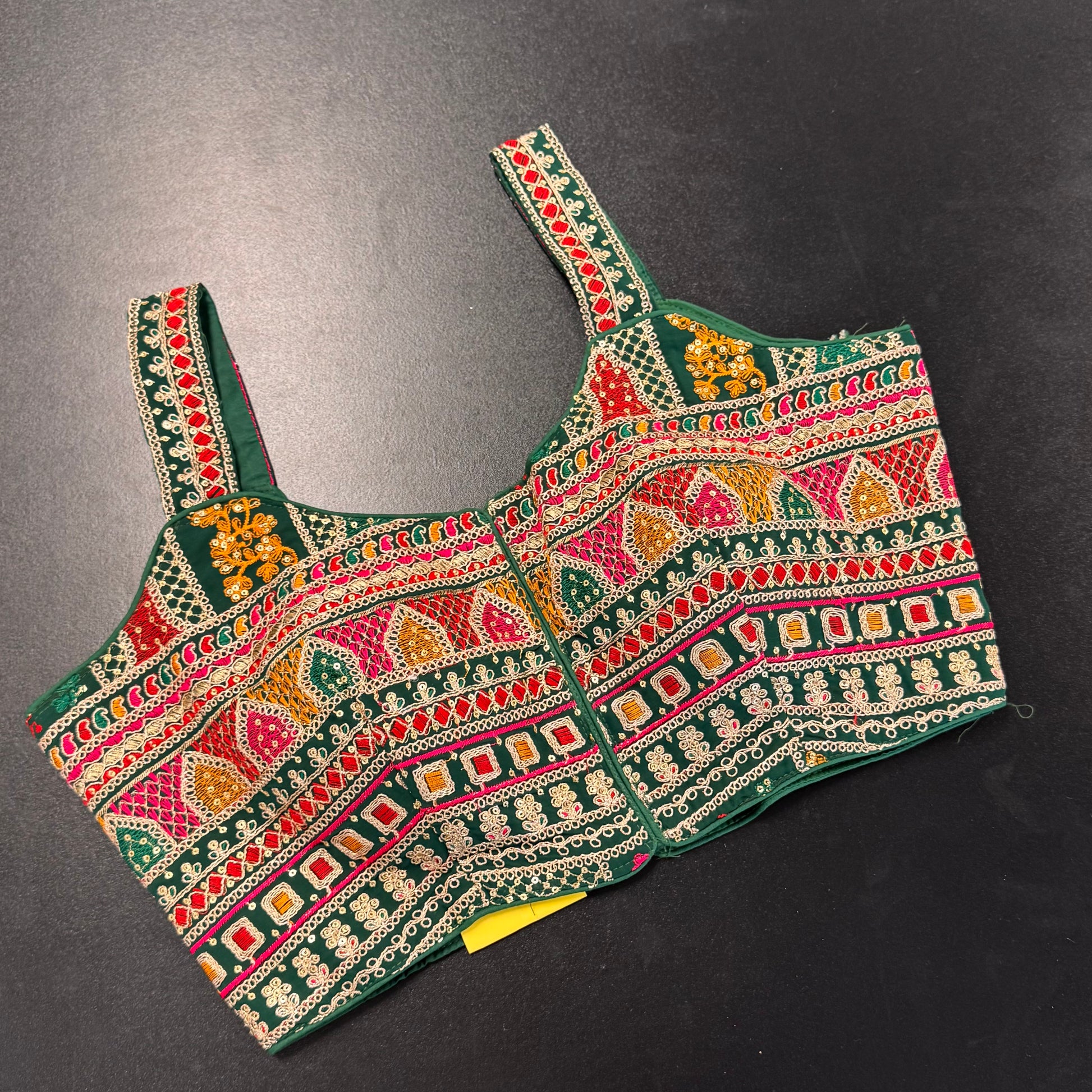 Bottle green multicolour embroidered readymade saree blouse - Shrees Fashion Australia (view 2)