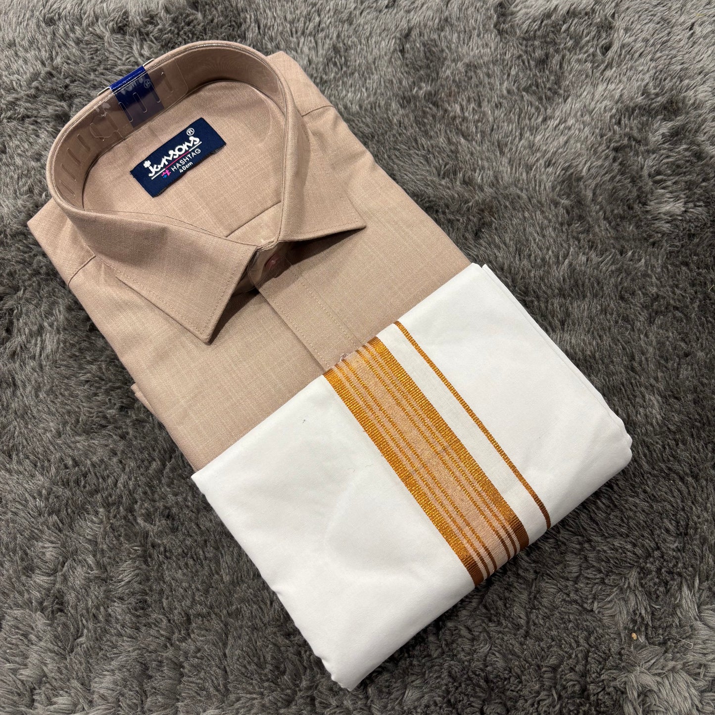 Men’s Light Beige Shirt & Vesti Set – Graceful South Indian Traditional Wear