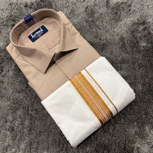 Men’s Light Beige Shirt & Vesti Set – Graceful South Indian Traditional Wear