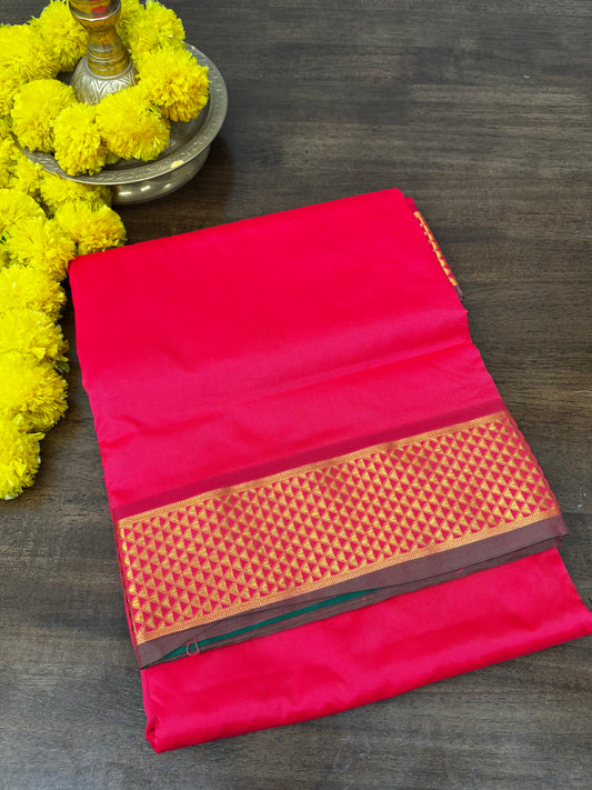 Heritage Red Semi Silk Madisar with Green Pallu