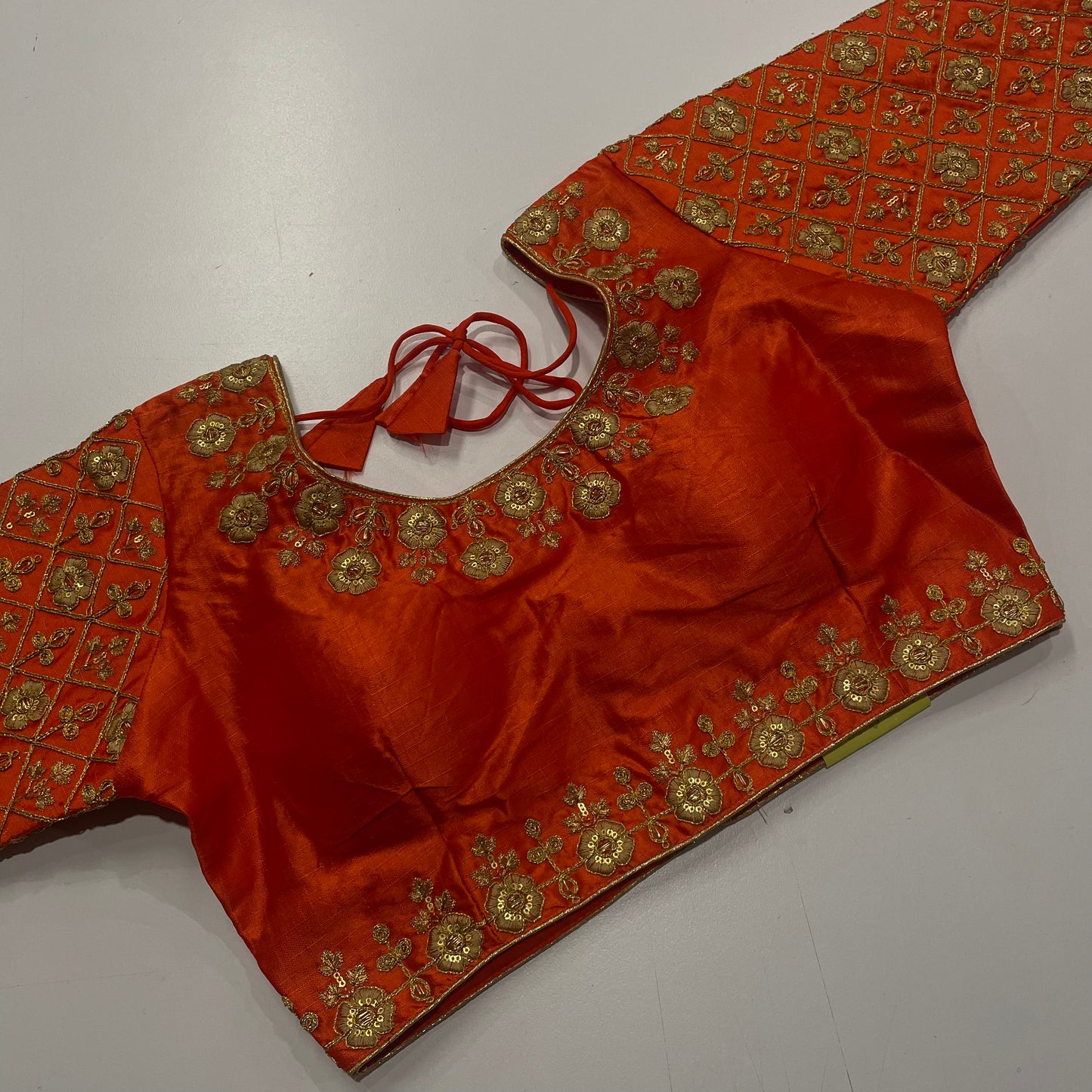 Designer Orange Blouse with Heritage Gold Threadwork