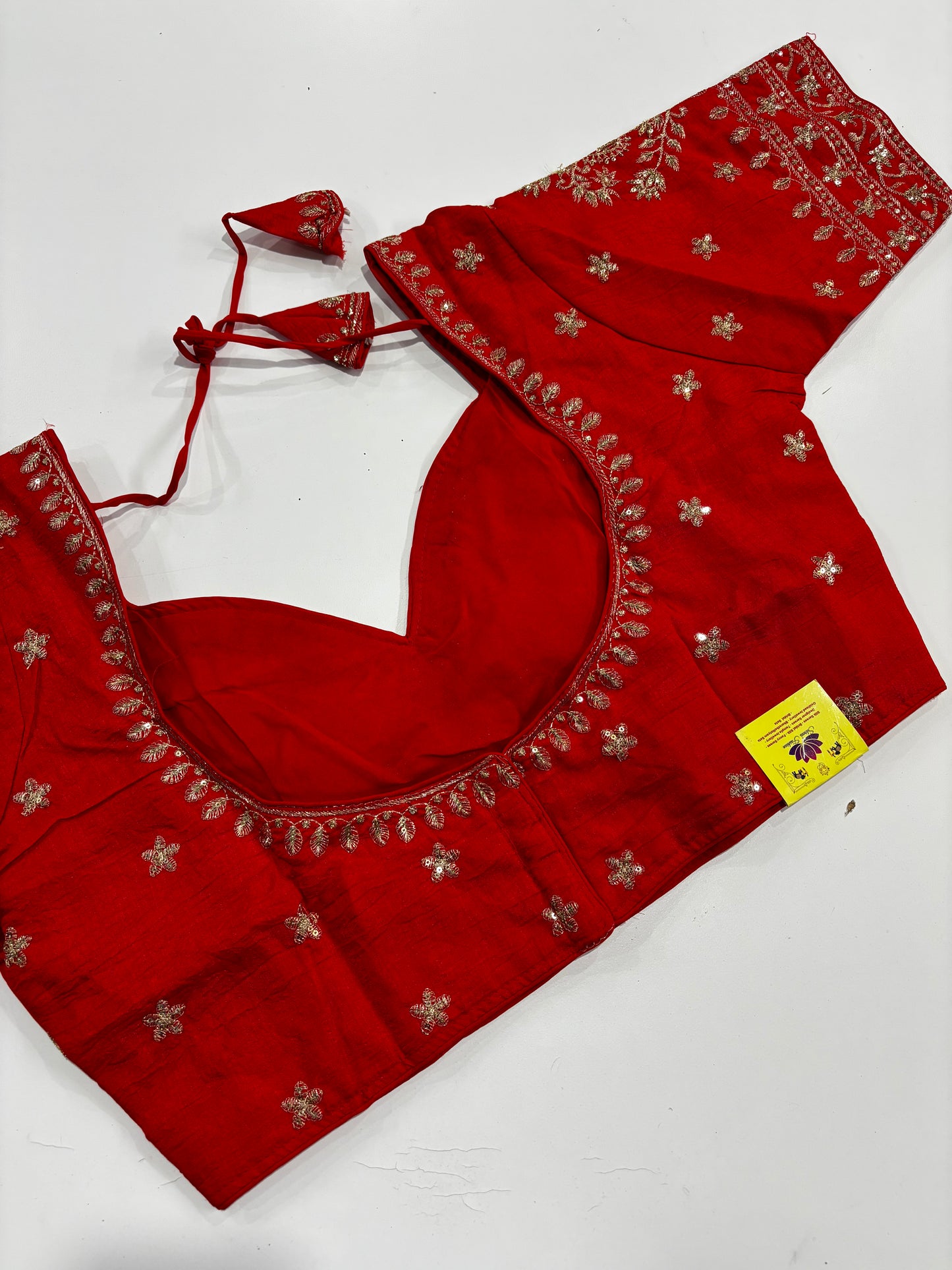 Gracefully Crafted Plus Size Red Traditional Embroidered Silk Saree Blouse with Gold Thread Work & Back Tassels | Shrees Fashion