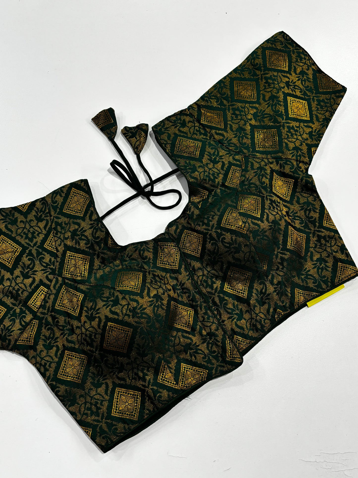Beautiful Green Brocade Blouse with Golden Finish, Front Hooks & Matching Tassels