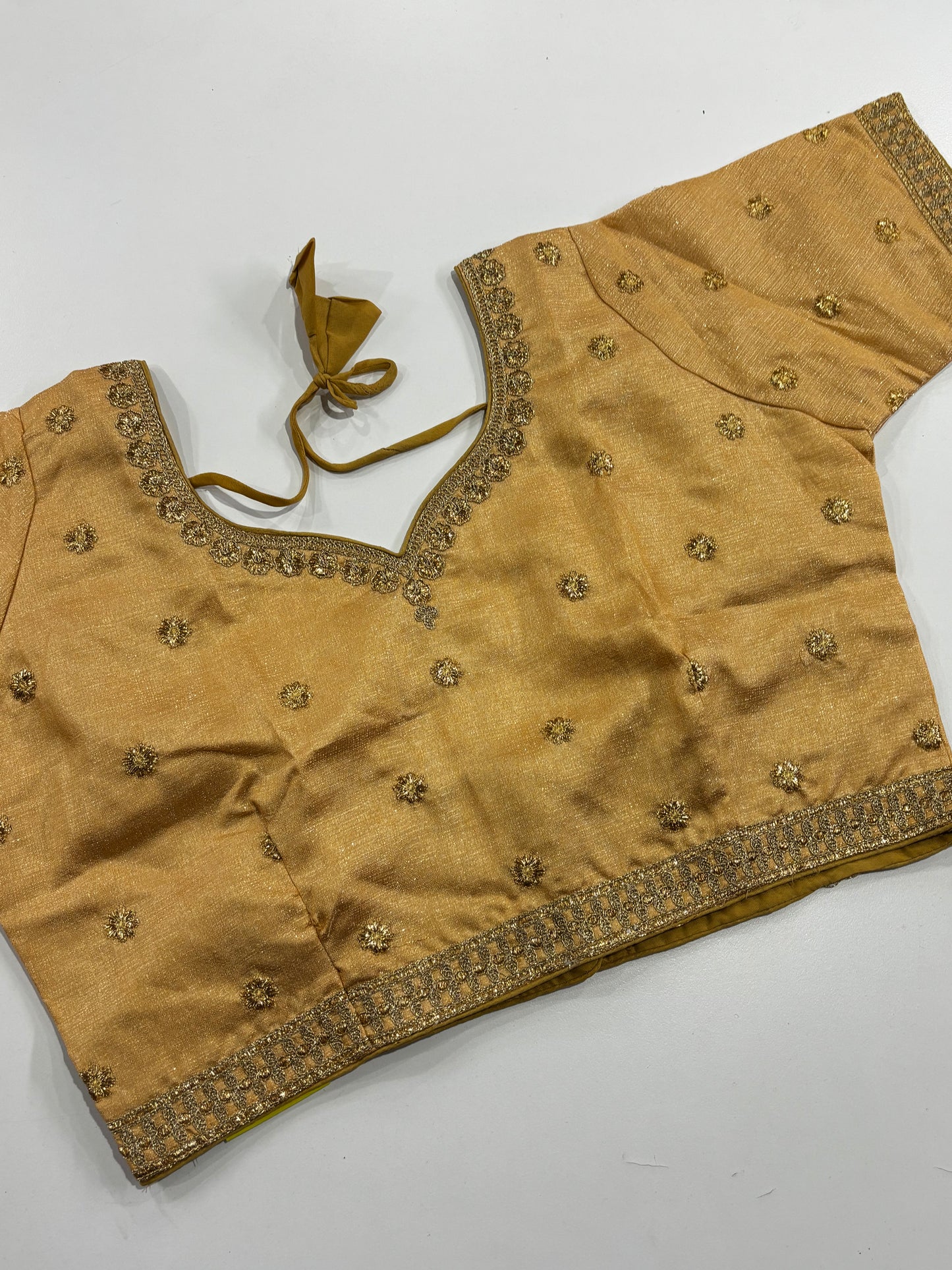 Beautiful Plus Size Golden V‑Neck Embroidered Silk Blouse with Sequin Work & Back Hook | Shrees Fashion