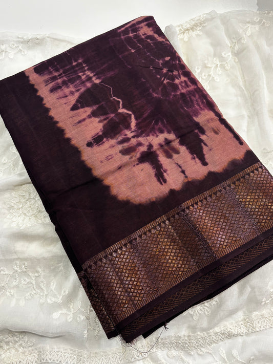 Premium Soft Organza Saree – Dark Chocolate Brown Tie‑Dye Design