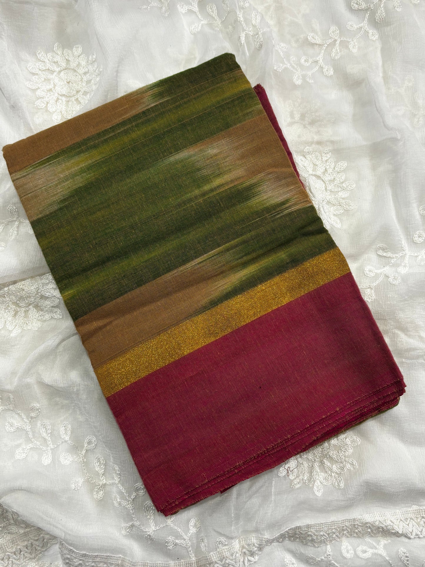 Elegant Olive Green Ikkat Bharatanatyam Practice Saree for Daily Dance Sessions