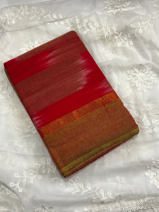 Elegant Red Ikkat Bharatanatyam Practice Saree for Daily Dance Sessions