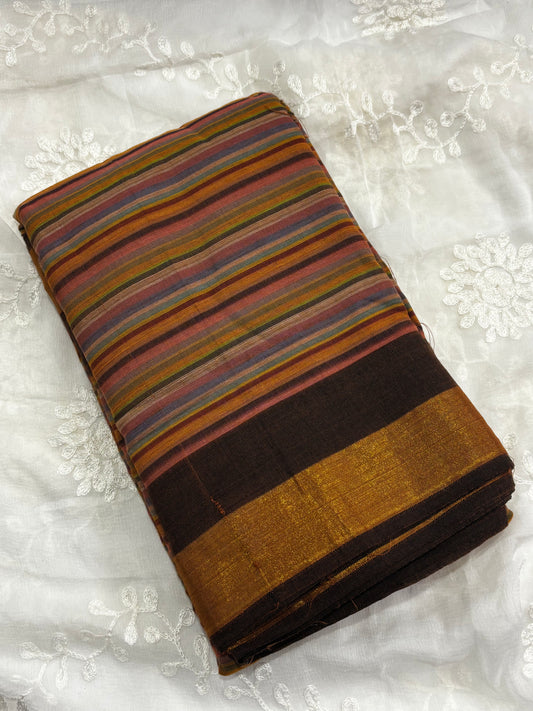 Comfortable Bharatanatyam Practice Saree with Classic Brown Line Border