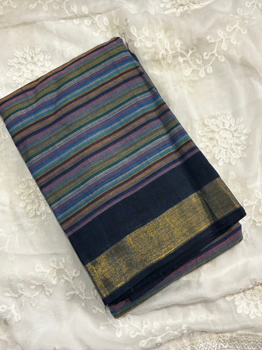 Elegant Blue Line Bharatanatyam Practice Saree for Daily Dance Sessions
