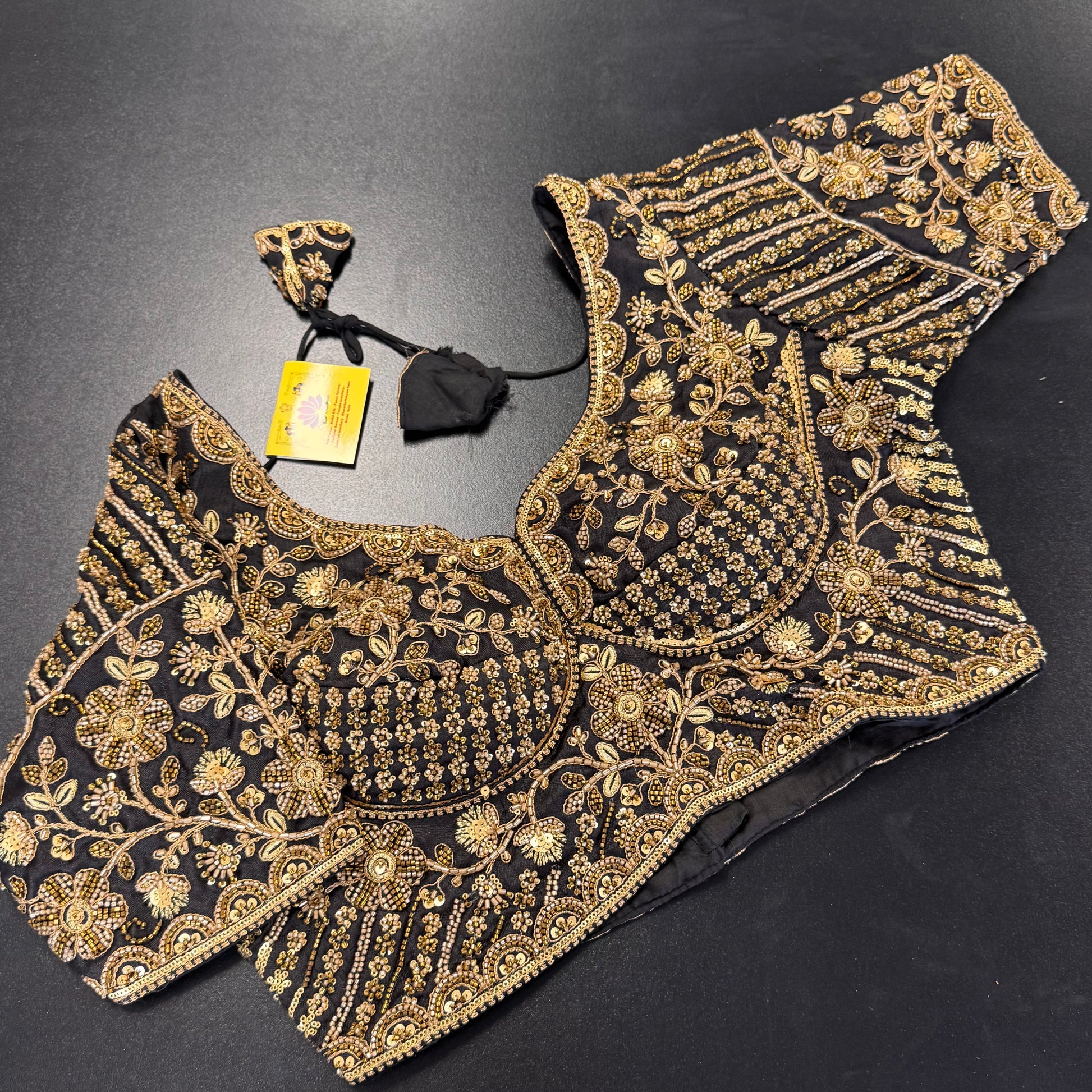 Black and gold zardozi heavy work designer readymade saree blouse - Shrees Fashion Australia (view 1)