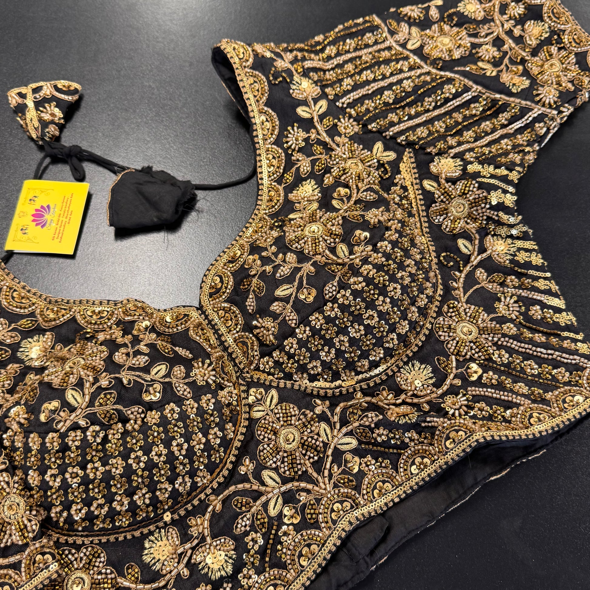 Black and gold zardozi heavy work designer readymade saree blouse - Shrees Fashion Australia (view 2)