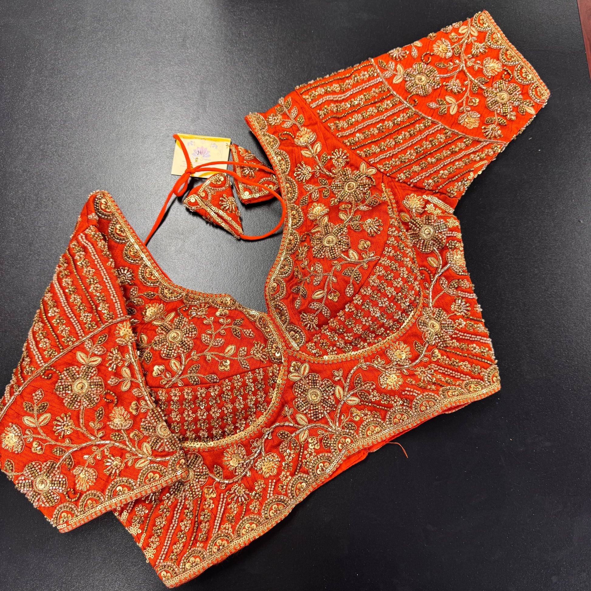 Orange zardozi bridal designer readymade saree blouse - Shrees Fashion Australia (view 1)