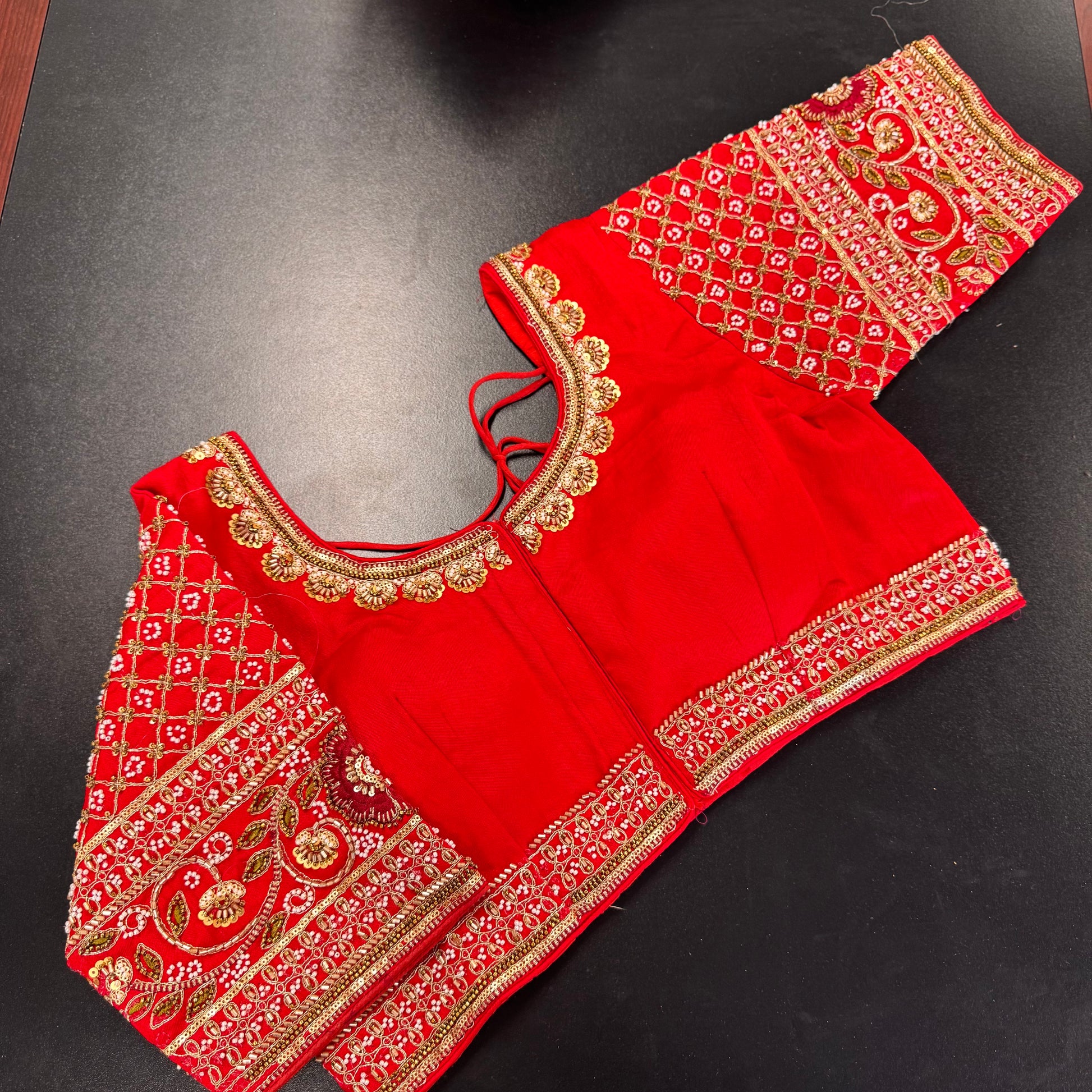 Red bridal embroidered designer readymade saree blouse - Shrees Fashion Australia (view 1)