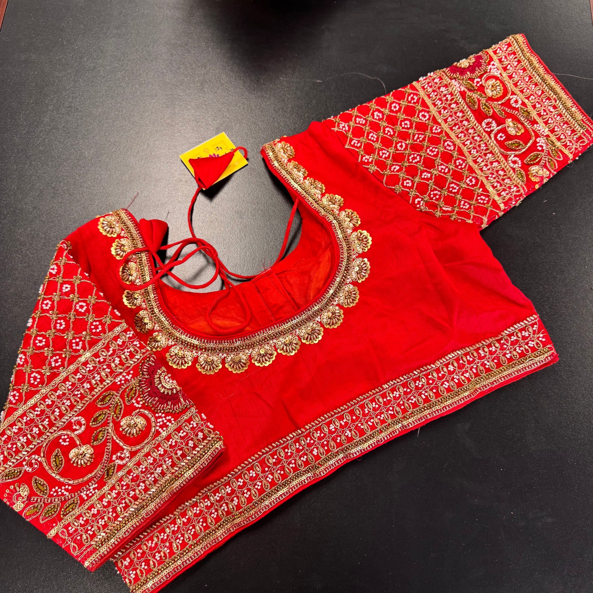 Red bridal embroidered designer readymade saree blouse - Shrees Fashion Australia (view 2)