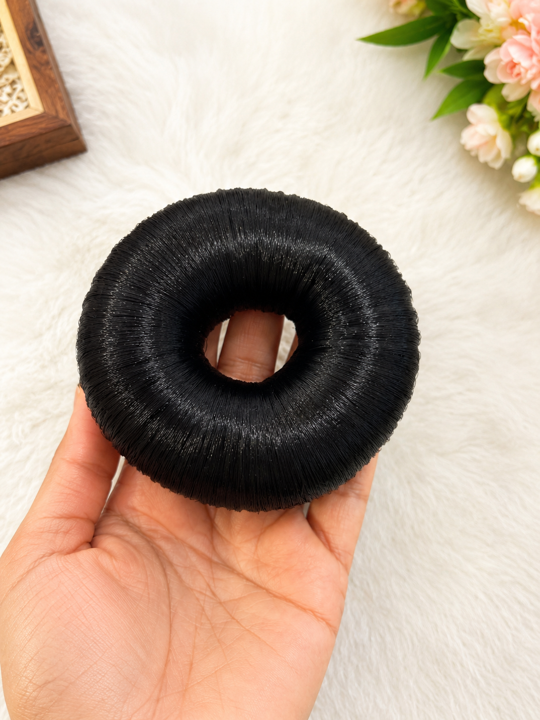 Smooth black hair bun donut maker for voluminous traditional buns - Shrees Fashion Australia