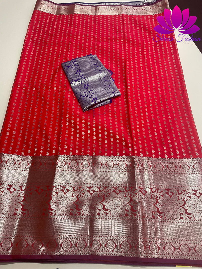 Ravishing Red and Blue: Venkat Giri Pattu Semi-Silk Saree