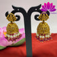 Sacred Radiance: Temple Design Jhumka Embellished with Maroon and White Beads